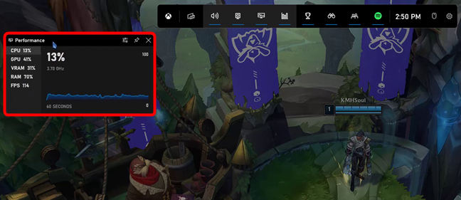 The Performance widget from the Xbox Game Bar