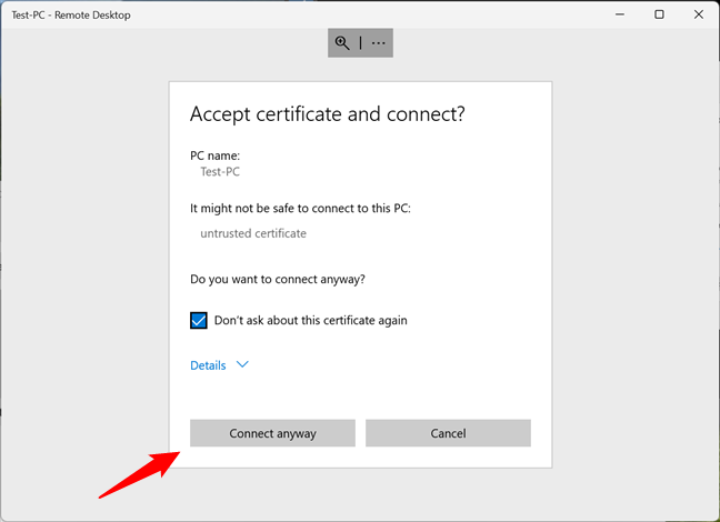 Accept certificate and connect