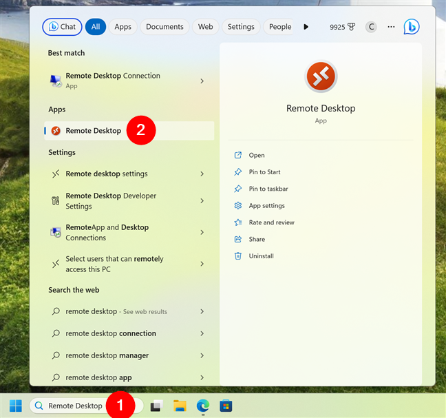 Search and open the Remote Desktop app in Windows 11