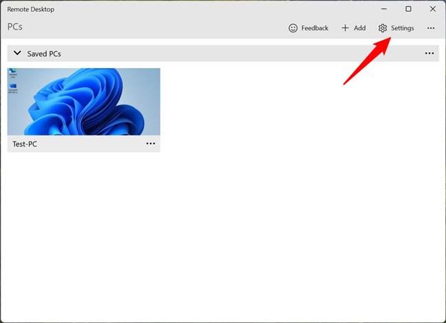 The Settings button from the Microsoft Remote Desktop app