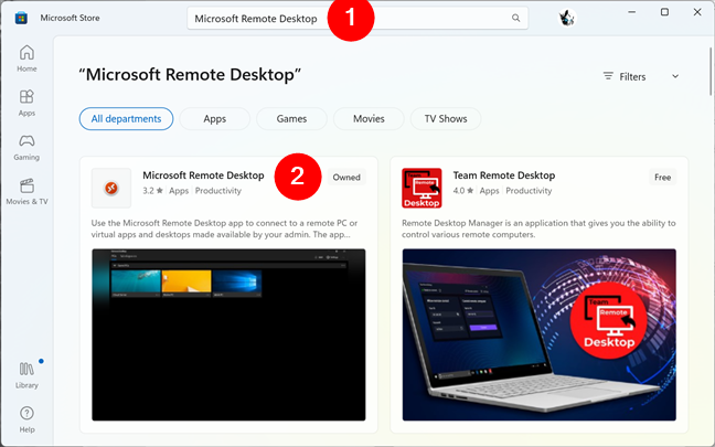 Search Microsoft Remote Desktop in the Store