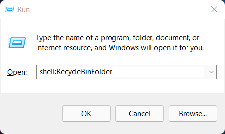 Use the Run window to access the Recycle Bin in Windows 11 and Windows 10