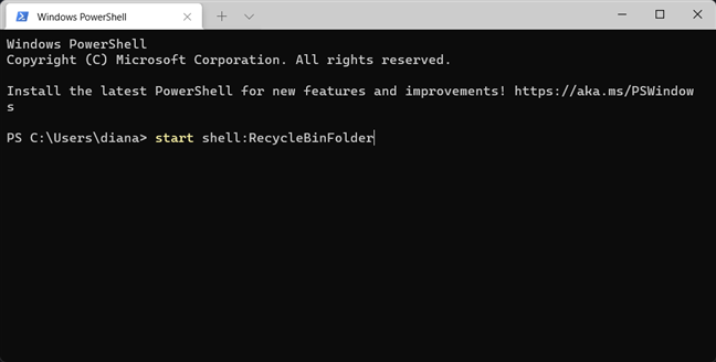 Opening the Recycle Bin from Windows Terminal