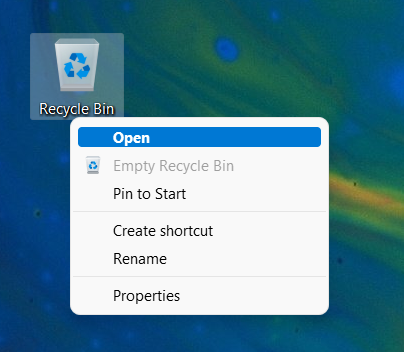 Open the Windows 11 or Windows 10 Recycle Bin from the desktop