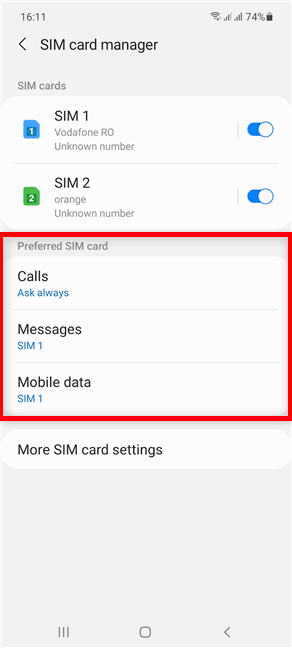Set the Preferred SIM card for every option