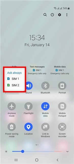 Select the default SIM card for calls