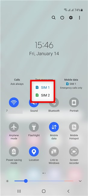 Select the default SIM card for text messages