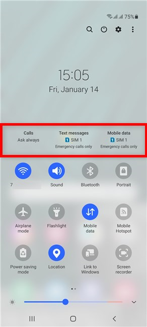 Multi SIM info in the Quick panel on a Samsung Android