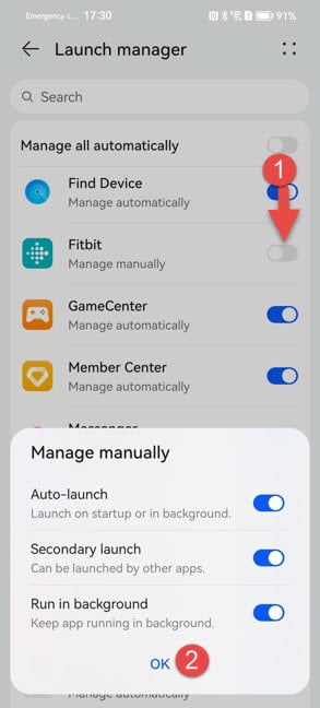 Set the app to Manage manually