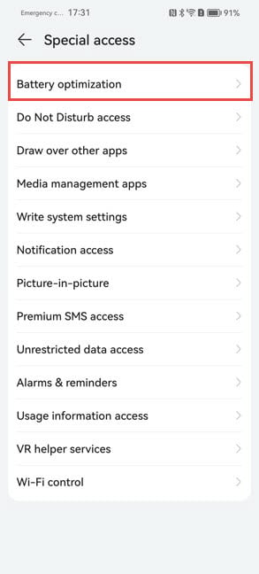 Go to Battery optimization