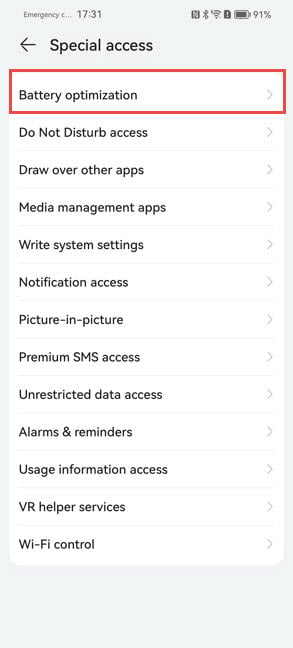 Go to Battery optimization