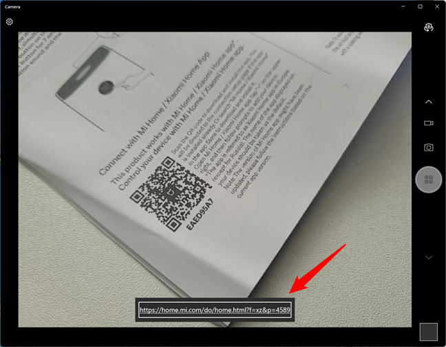 Scanning a barcode with the Windows Camera app