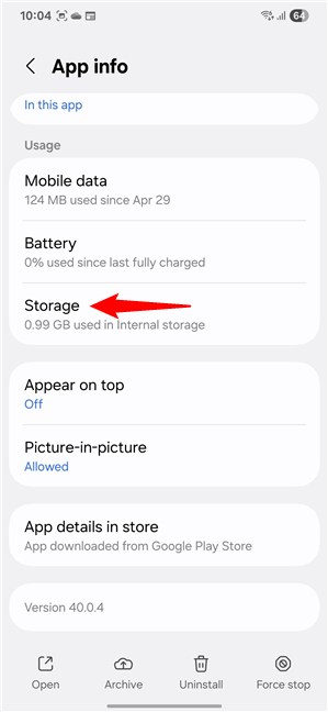 Access the Storage settings