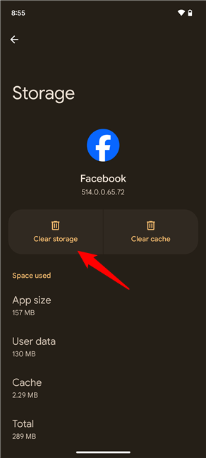 Tap Clear storage