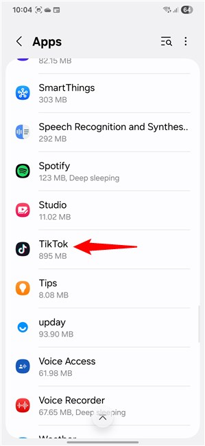 Select the app to reset