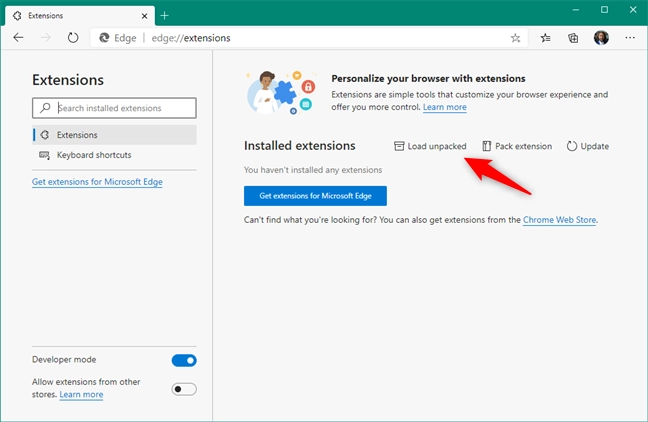 Load unpacked Ruffle Flash extension in Microsoft Edge