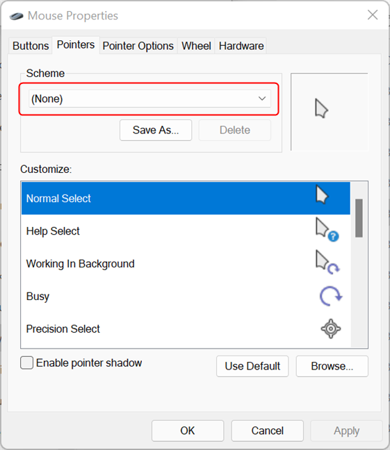 Open the Scheme drop-down menu