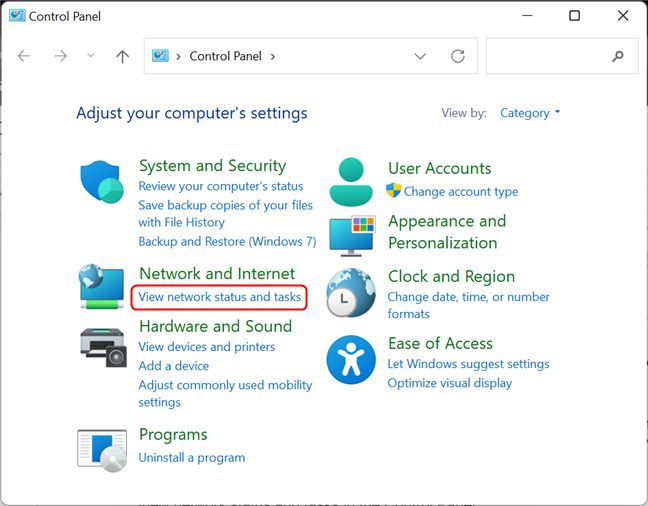 View network status and tasks in the Control Panel