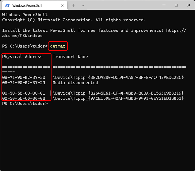 how to check mac address in terminal