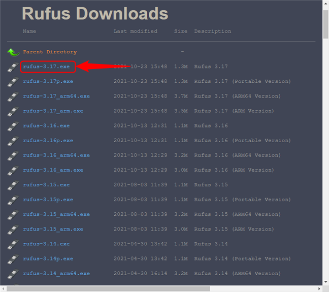 Select the latest Rufus version from the download page