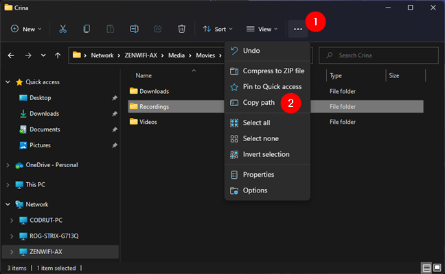 Copy path for a file in File Explorer, on Windows 11