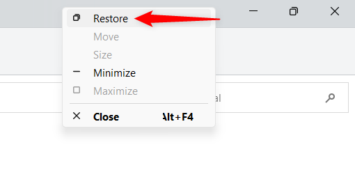 Restore an app's window from the title bar