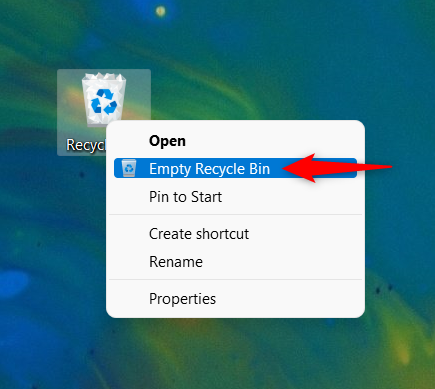 Empty Recycle Bin in Windows 11 and Windows 10 using its contextual menu