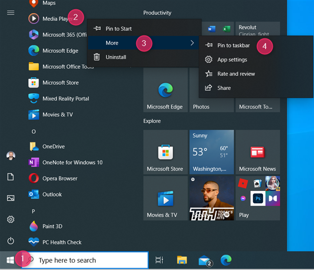 Pin an app to the taskbar in Windows 10
