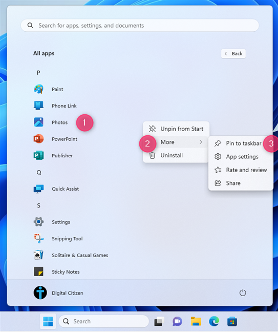 Pin an app to the taskbar in Windows 11