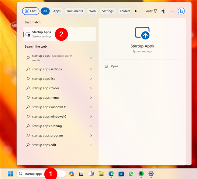 How to see startup programs in Windows 11 using search