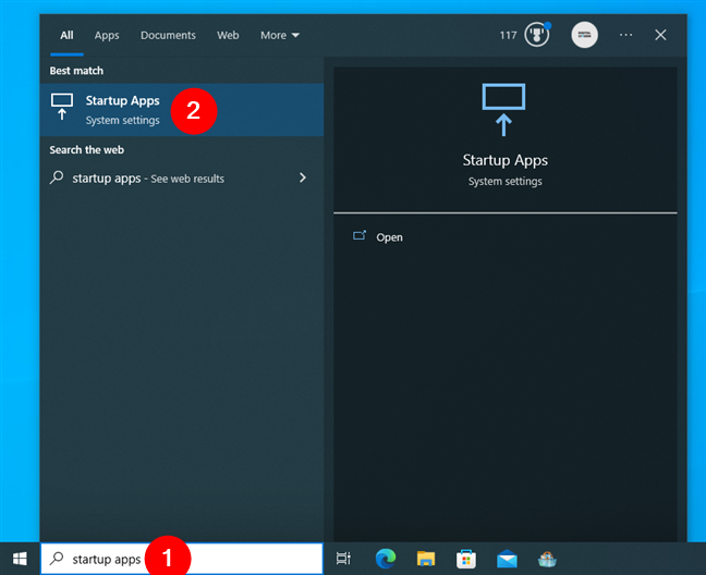 How to see startup programs in Windows 10 using search