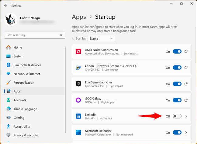 Use the switches to change the Windows startup programs