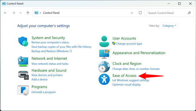 Ease of Access in Control Panel