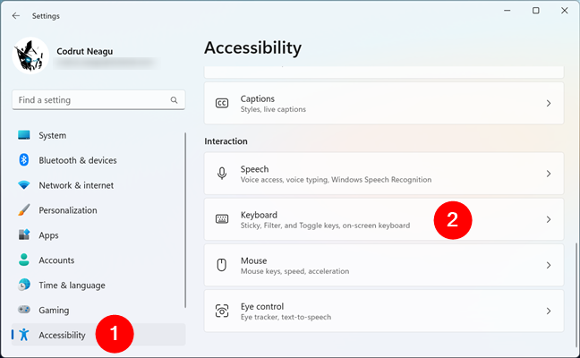 The Keyboard settings from Windows 11â€™s Accessibility