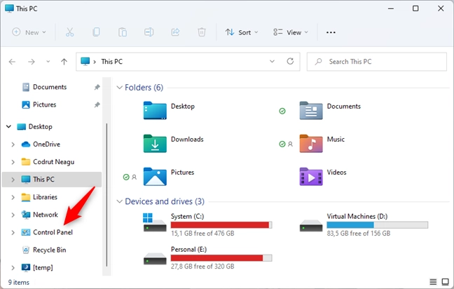 Control Panel is found in File Explorer’s navigation pane
