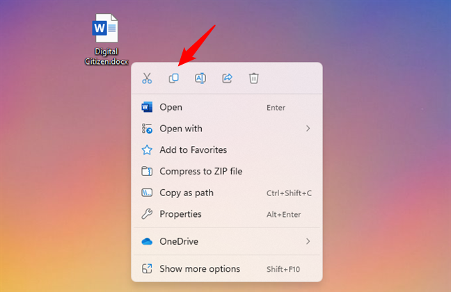 Cut and Copy shortcuts in Windows 11's right-click menu