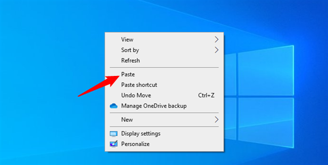 The Paste shortcut in Windows 10's right-click menu