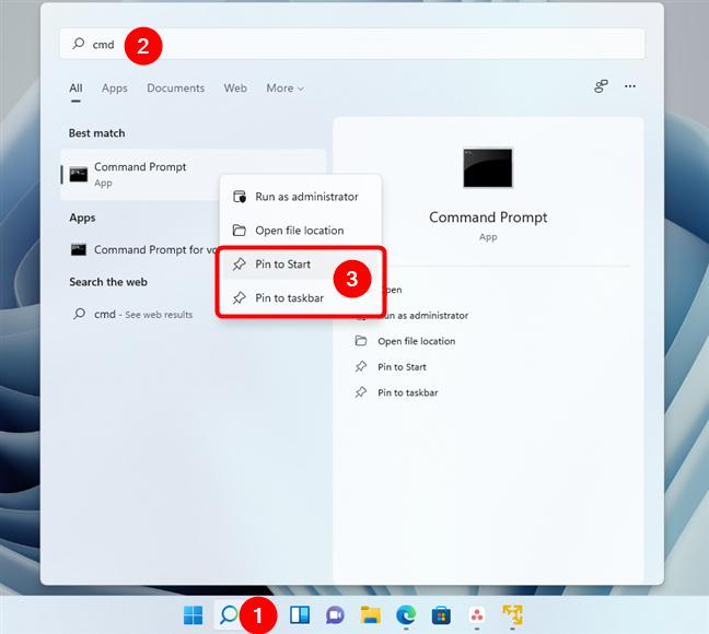 Pin to Start and Pin to taskbar: Command Prompt in Windows