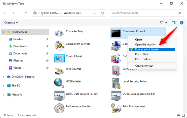 Running CMD as admin from Windows Tools