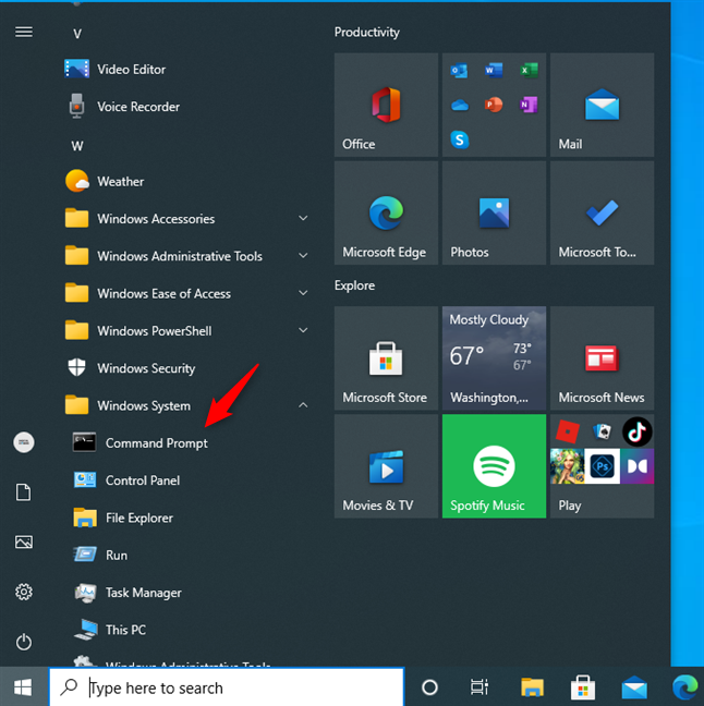 How to open Command Prompt from Windows 10's Start Menu