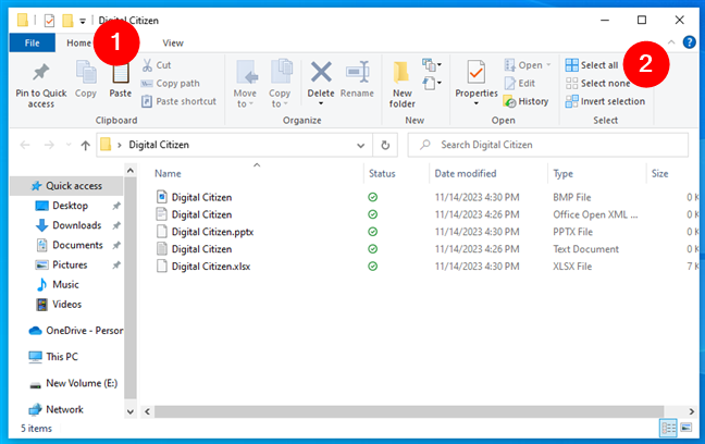 How to select all the files in a folder using File Explorer's ribbon in Windows 10