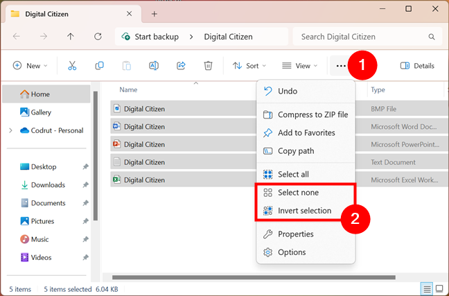 How to Select none or Invert selection