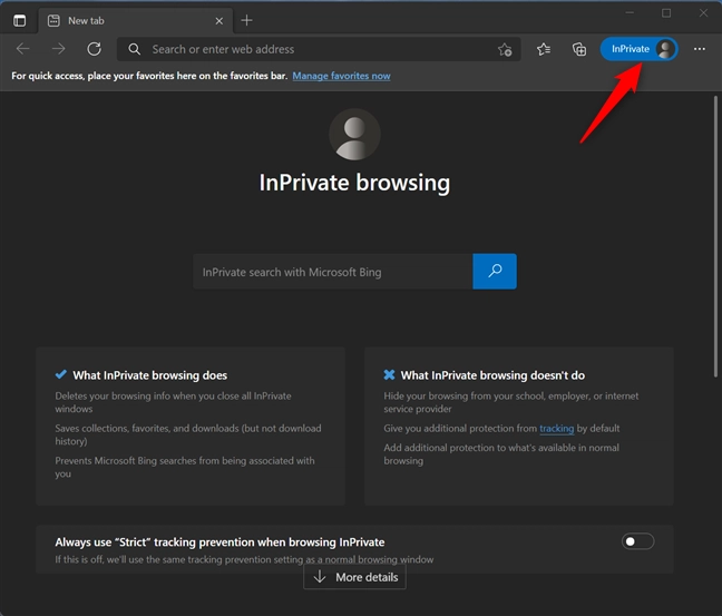 InPrivate browsing in Microsoft Edge