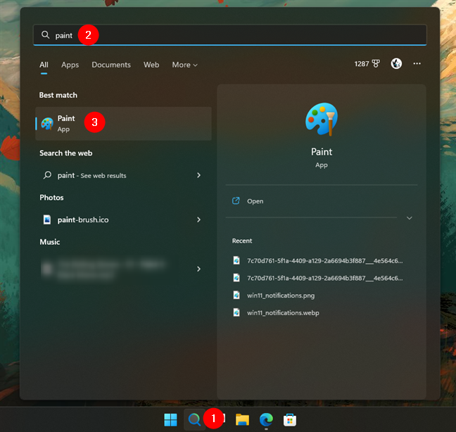 Search and open Paint in Windows 11