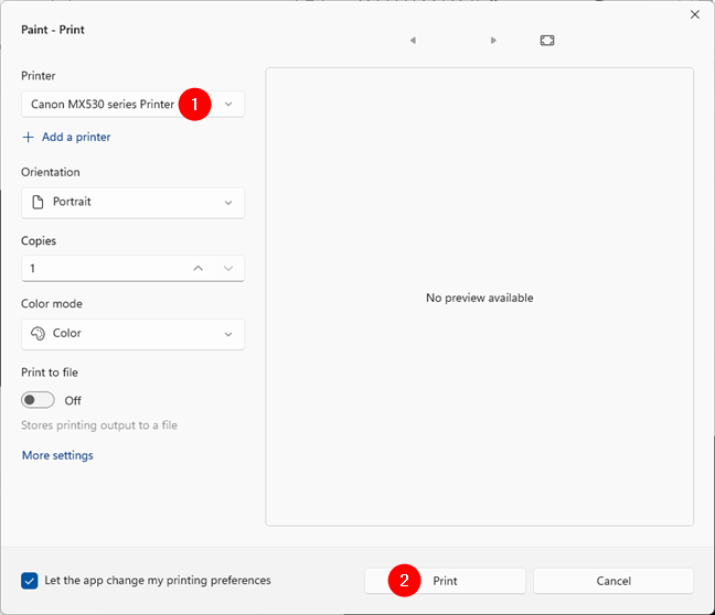 Selecting the printer to use for printing the image on multiple pages