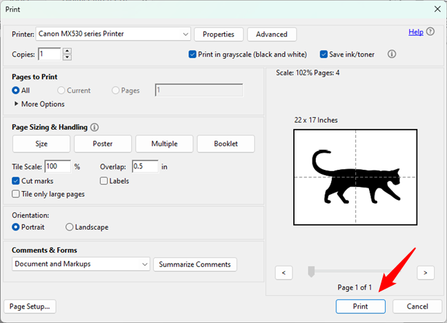 How to print a PDF poster on multiple pages with Adobe Acrobat Reader