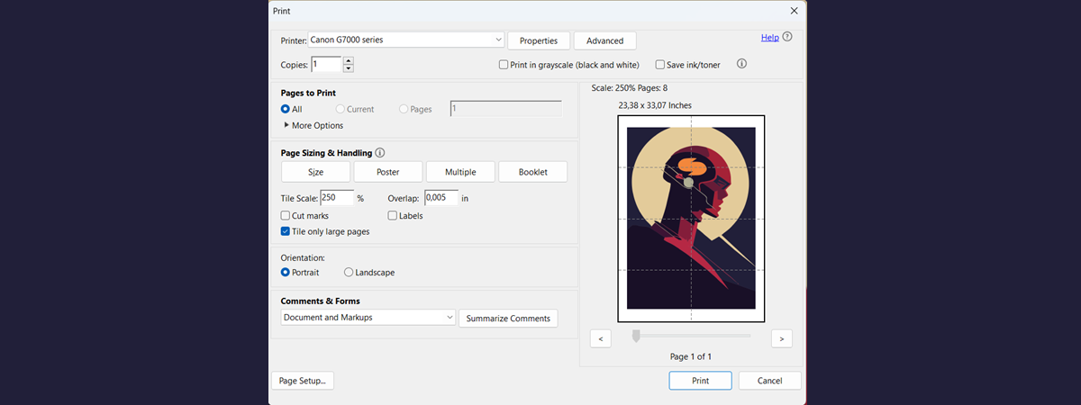 How to print an image or poster multiple pages - Citizen