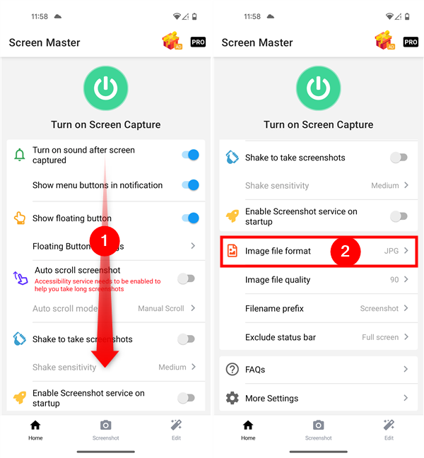 Scroll and tap on Image file format