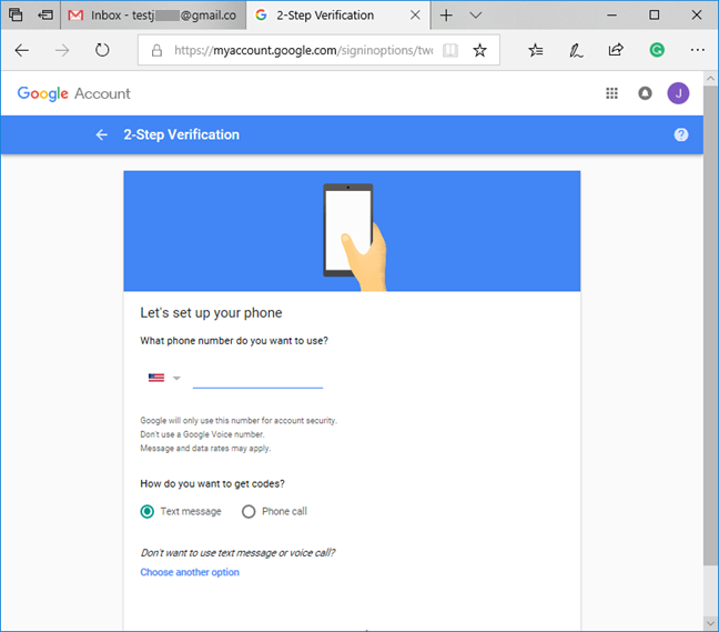 Confirm your phone number for Google 2-Step Verification