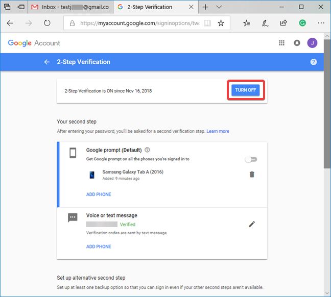 Turn off 2-Step Verification for your Google account